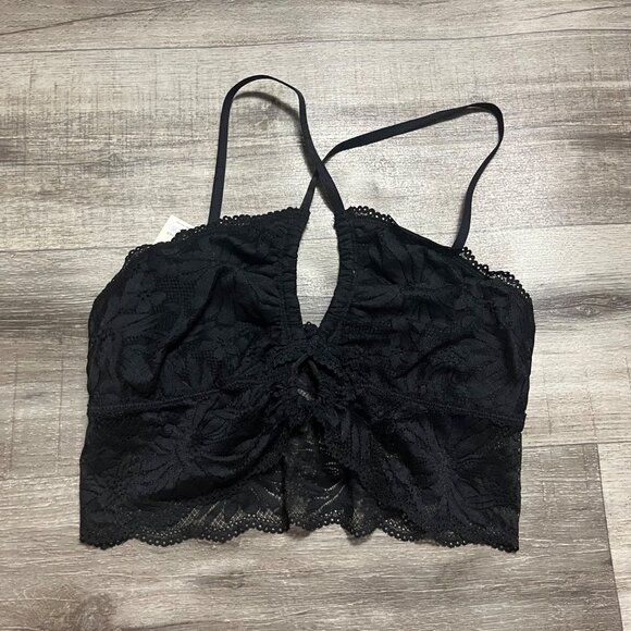 Aerie Racerback Strap Lace Knit Bralette Black NWT Women’s Size M - Picture 2 of 6
